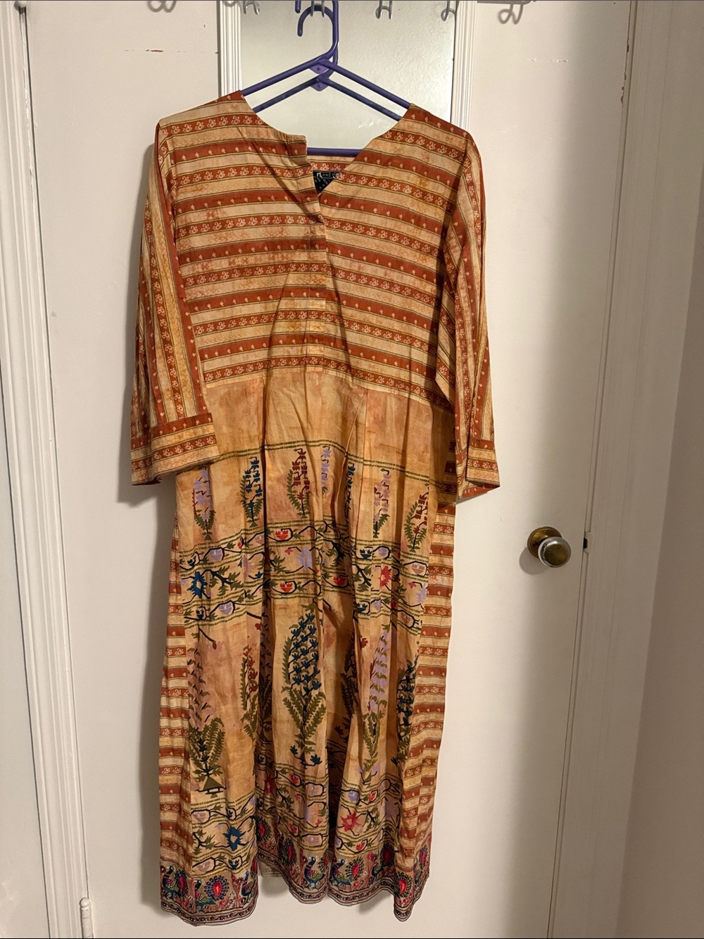 Boho-Inspired Striped and Floral Maxi Dress in Mustard